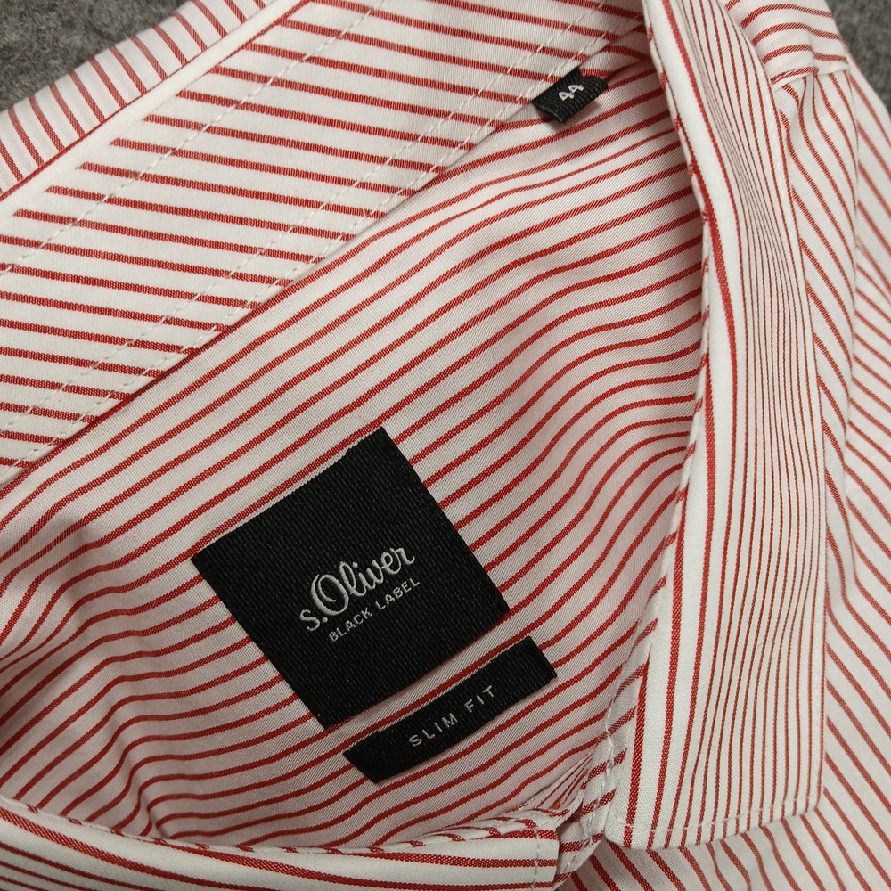 S. Oliver Men's Black Label Slim Fit Size 44‎ Red Striped Long Sleeve Shirt
